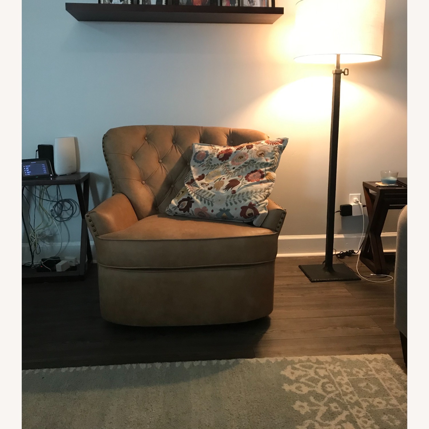 Pottery Barn Cardiff Leather Swivel Armchair  - image-3