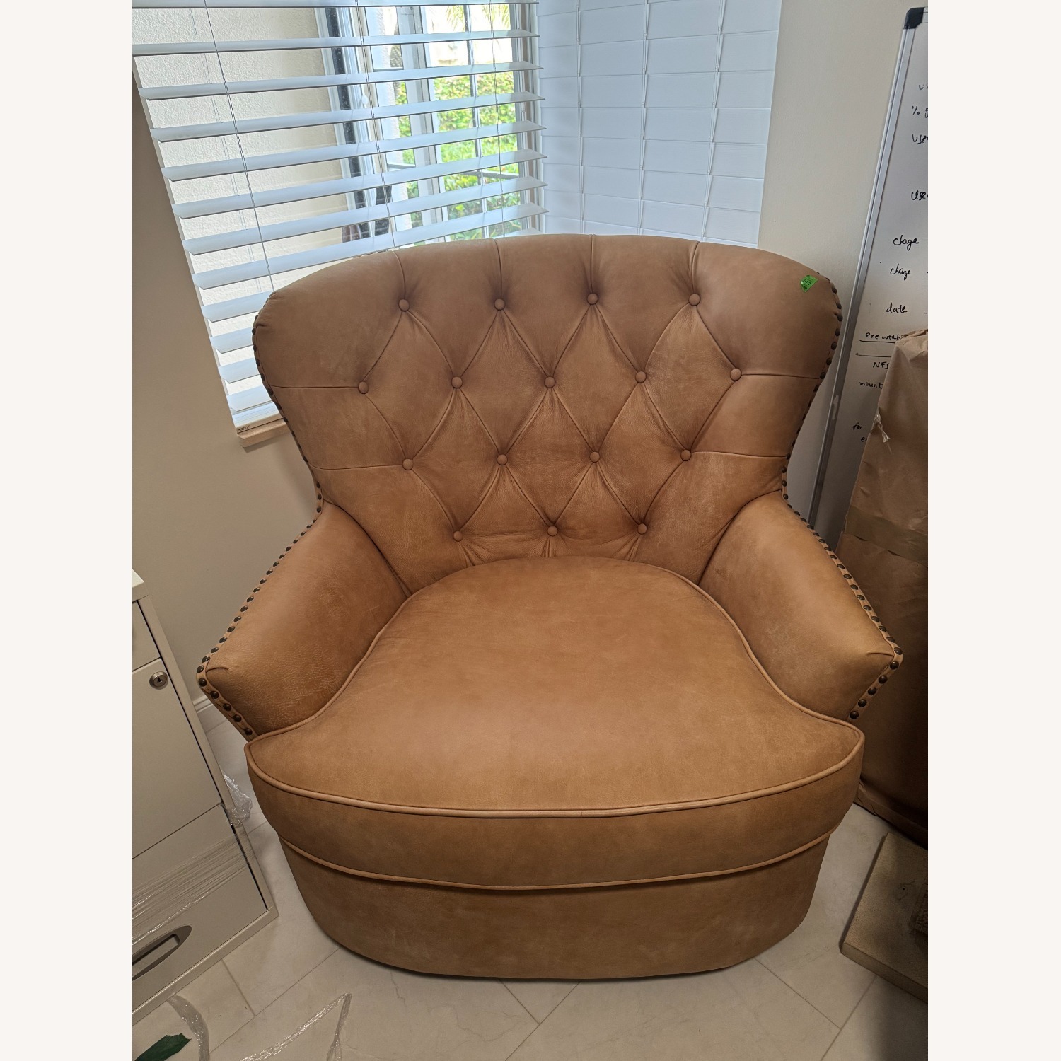 Pottery Barn Cardiff Leather Swivel Armchair  - image-1