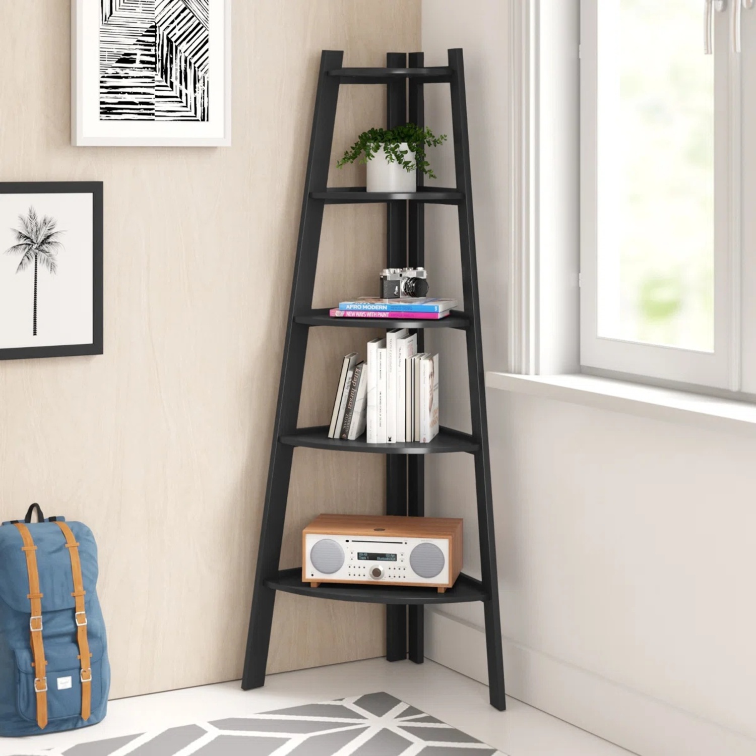 Tisha Corner Five-Tier Ladder Bookcase - image-5