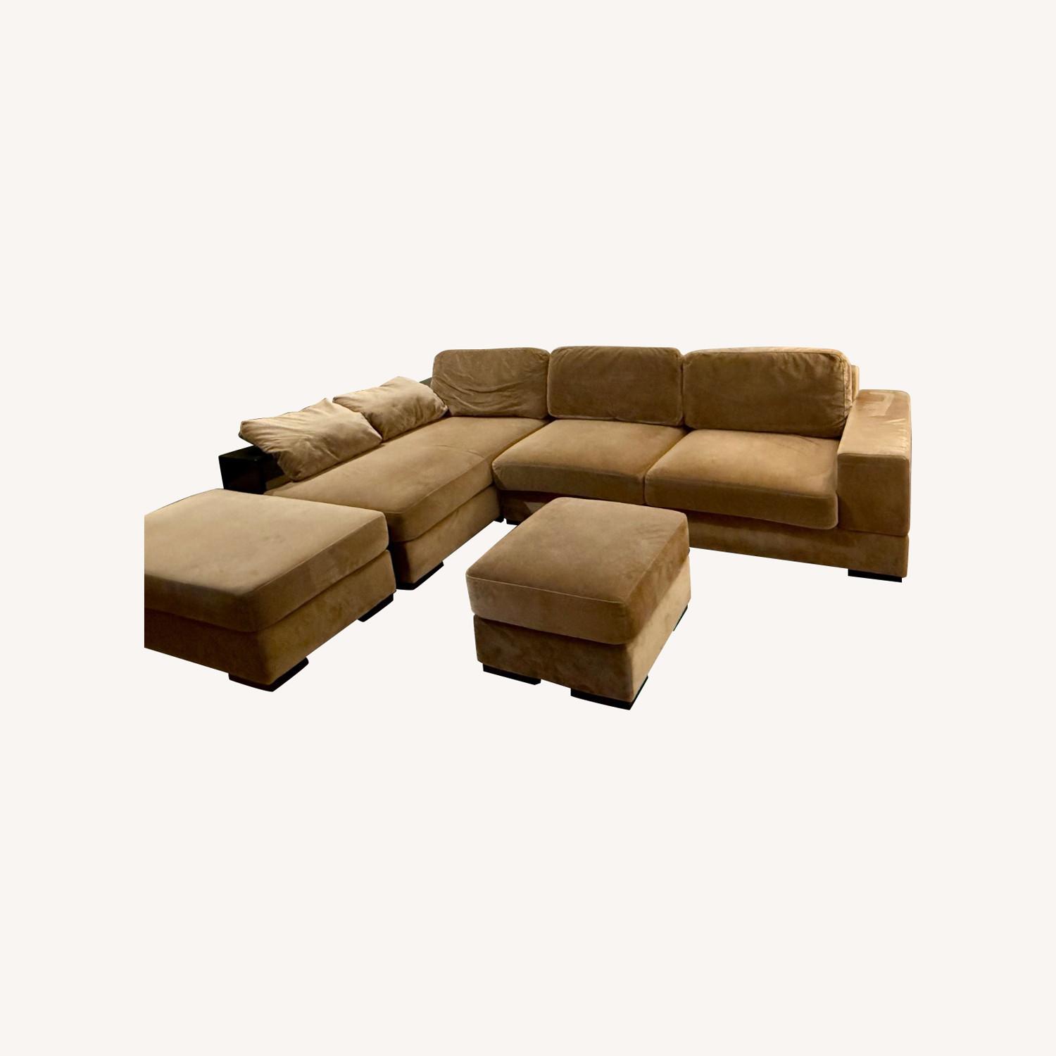 Brown Sectional with Bookcase Arm - image-0