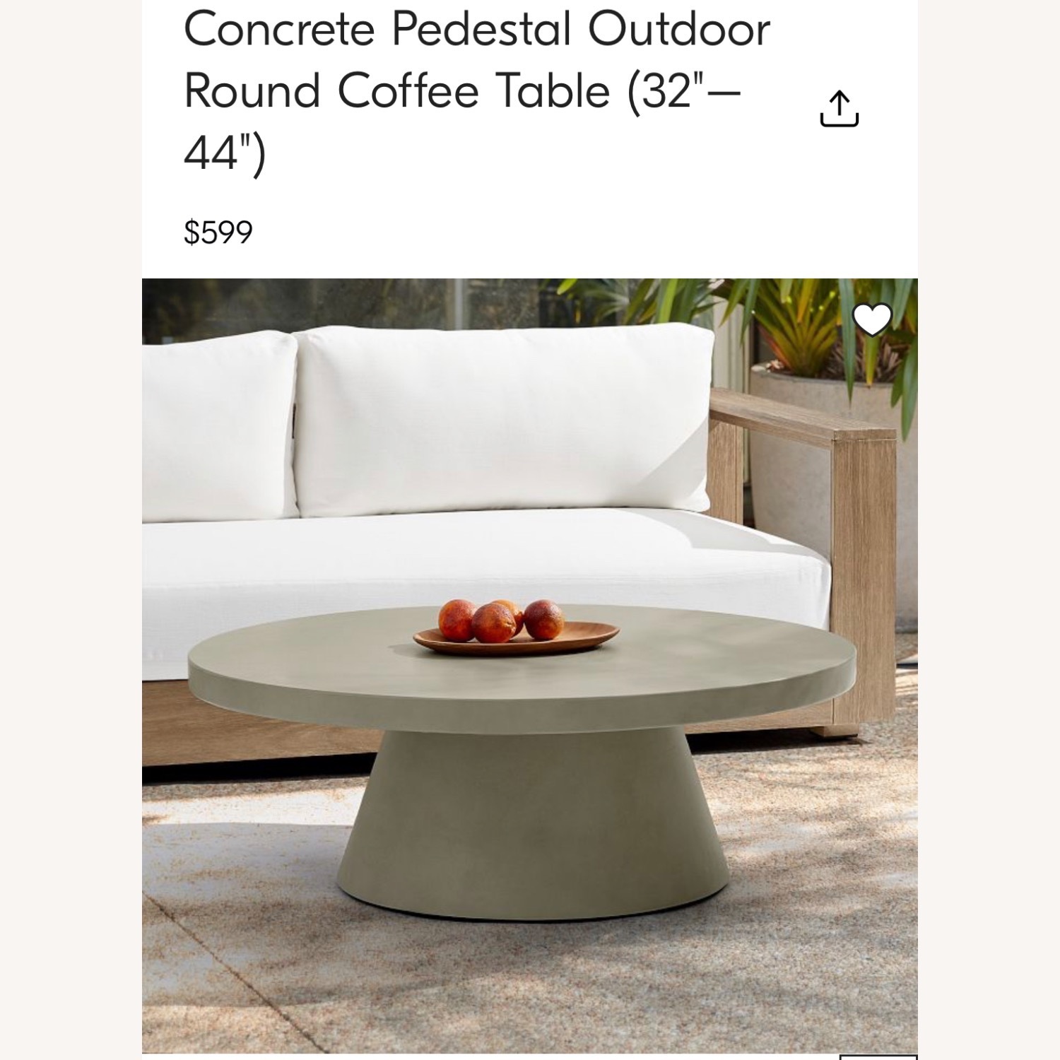 West Elm Outdoor/Indoor Pedestal Coffee Table  - image-2