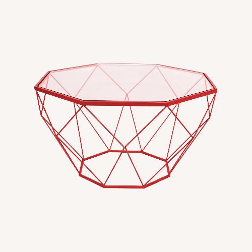 Used Malibu 31" Glass Top Coffee Table Red Base  for sale on AptDeco