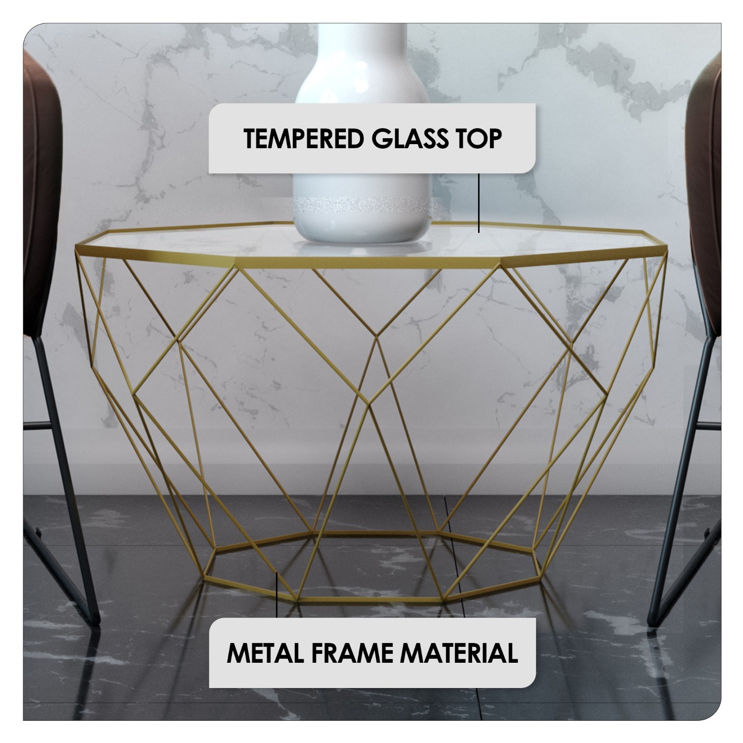 Malibu 21" Glass Top Coffee Table Gold Base  - image-7
