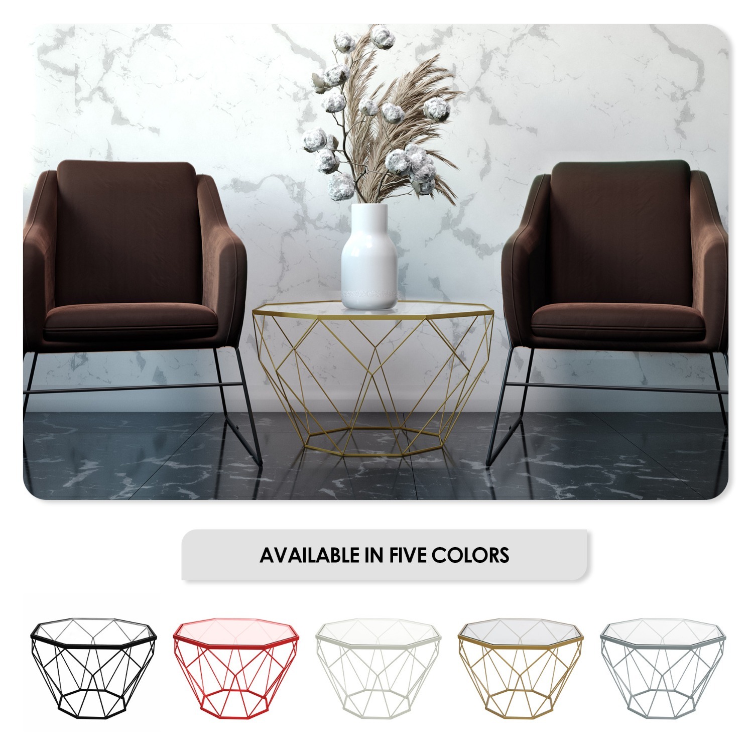 Malibu 21" Glass Top Coffee Table Gold Base  - image-9