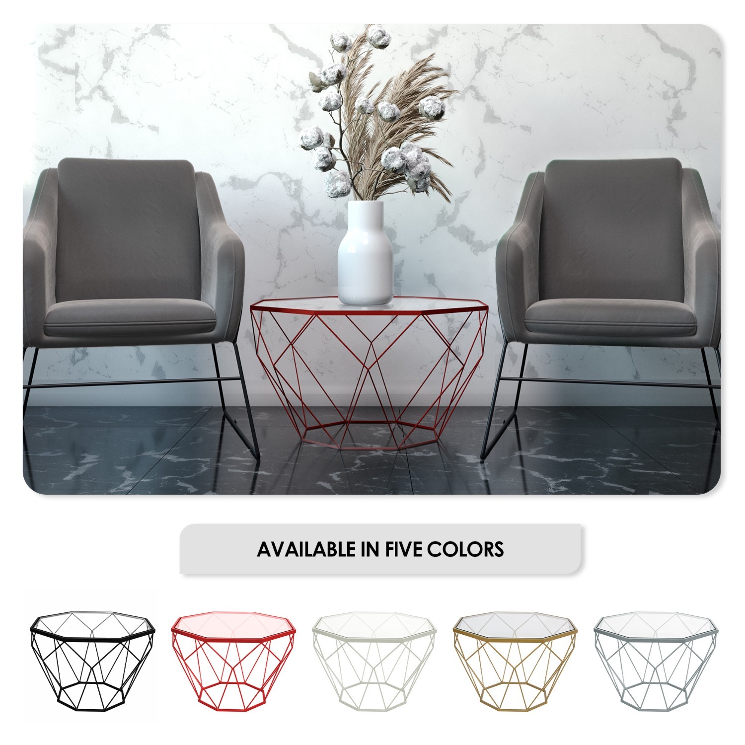 Malibu 21" Glass Top Coffee Table Grey Base  - image-9