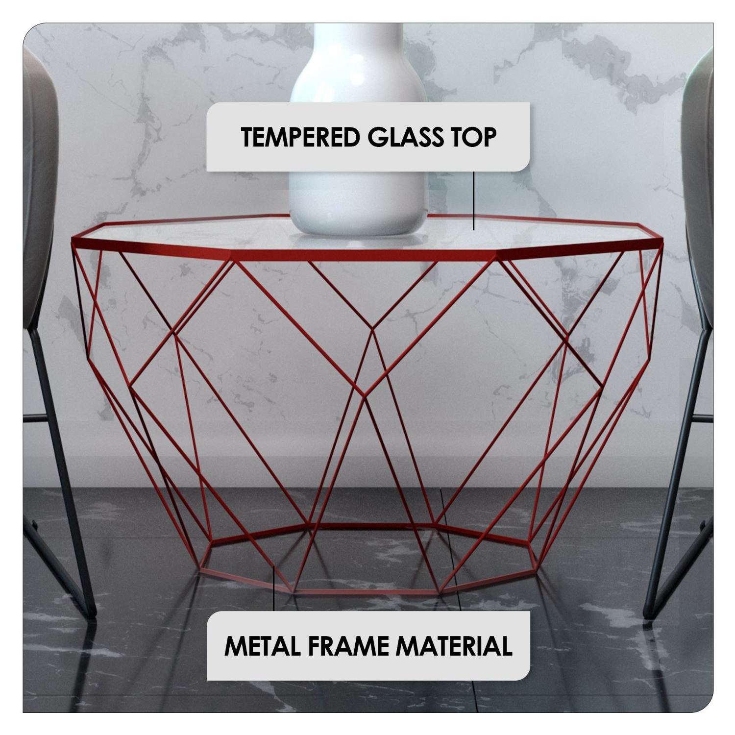 Malibu 21" Glass Top Coffee Table Grey Base  - image-7