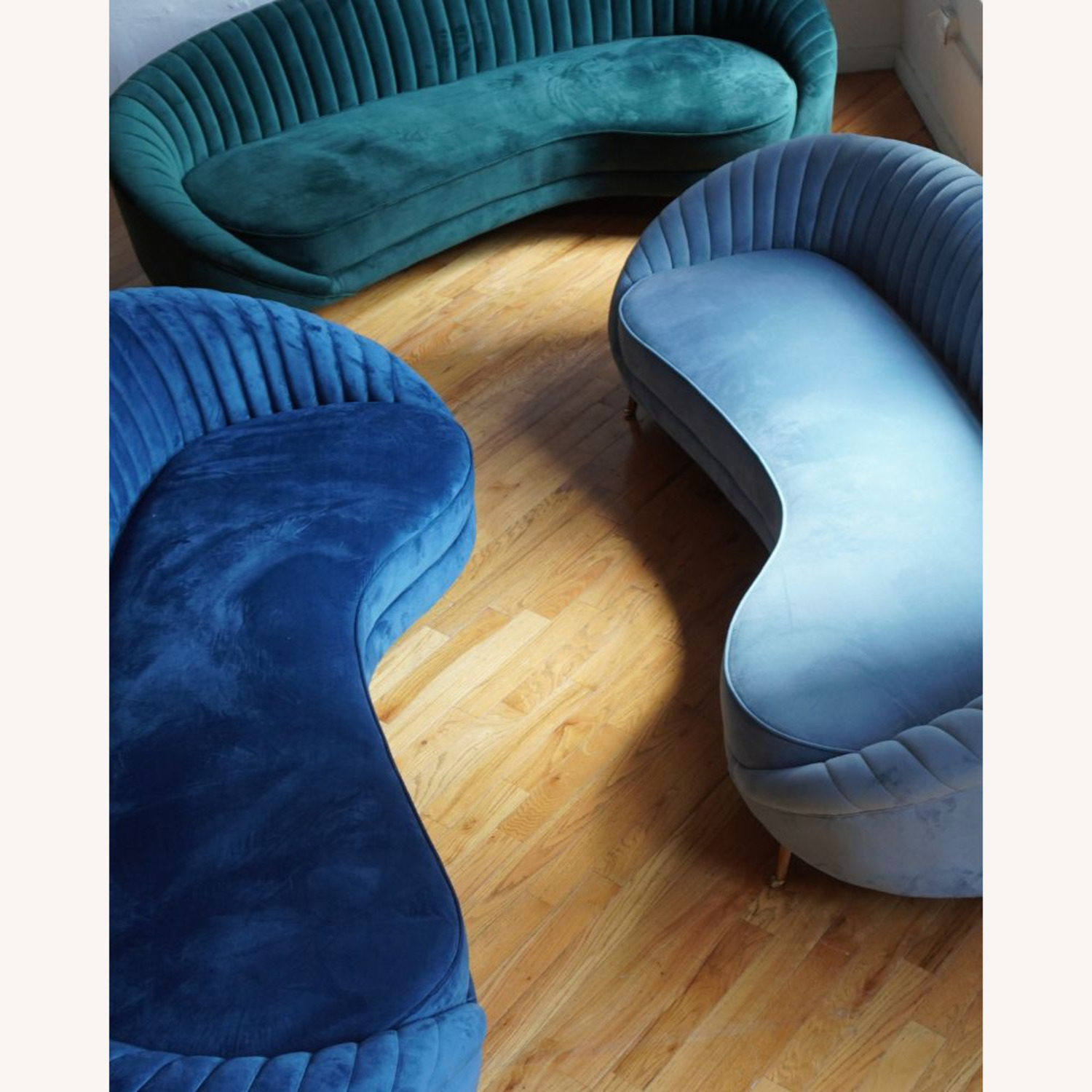 Curved Modern Sofa - Dark Blue Velvet  - image-1