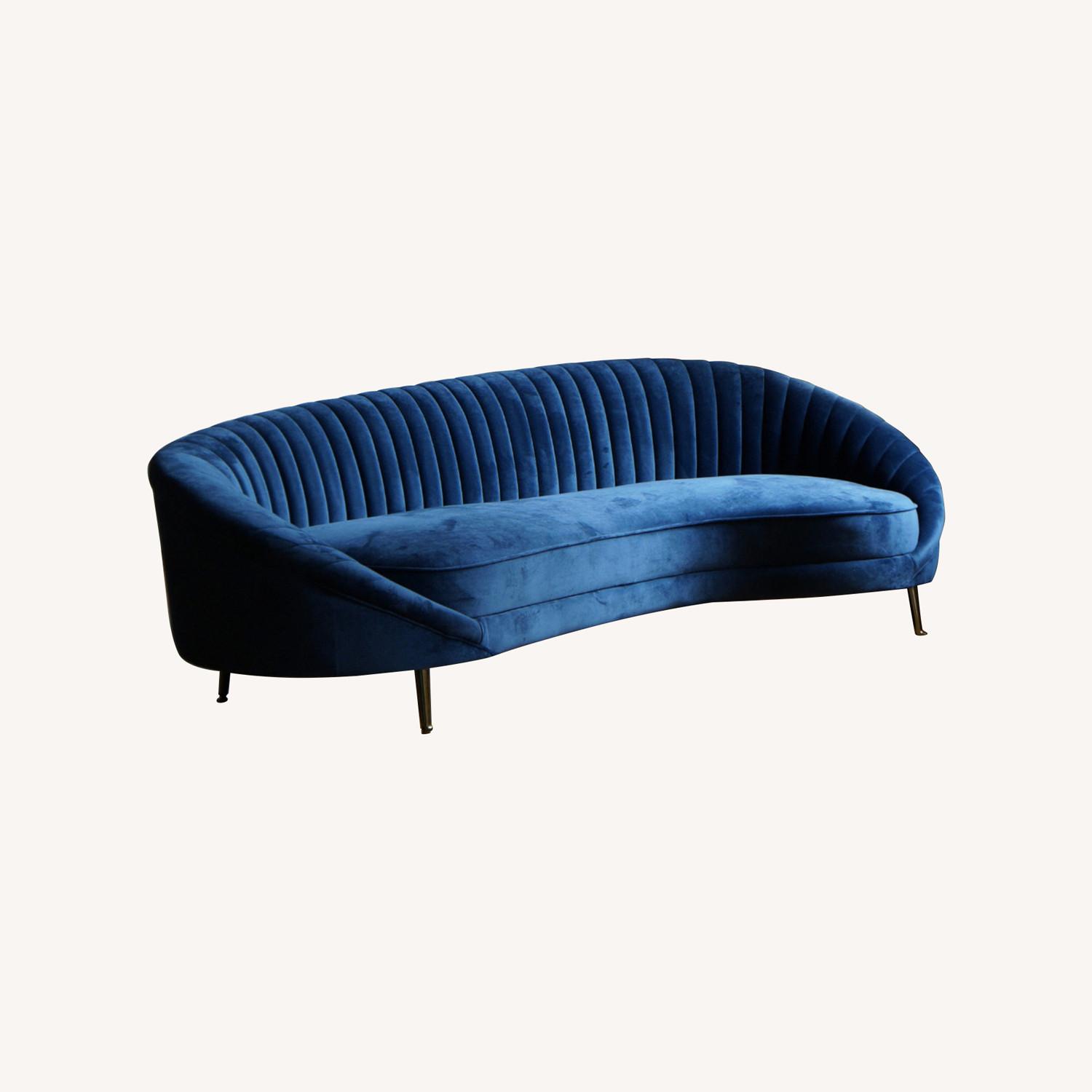 Curved Modern Sofa - Dark Blue Velvet  - image-5