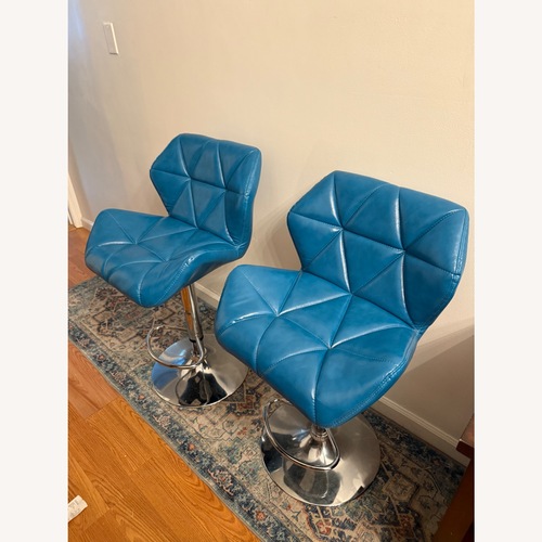 Used Teal Faux Leather Barstools (Set of 2) for sale on AptDeco
