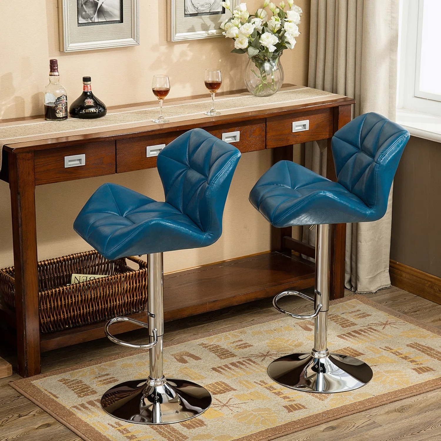 Teal Faux Leather Barstools (Set of 2) - image-4