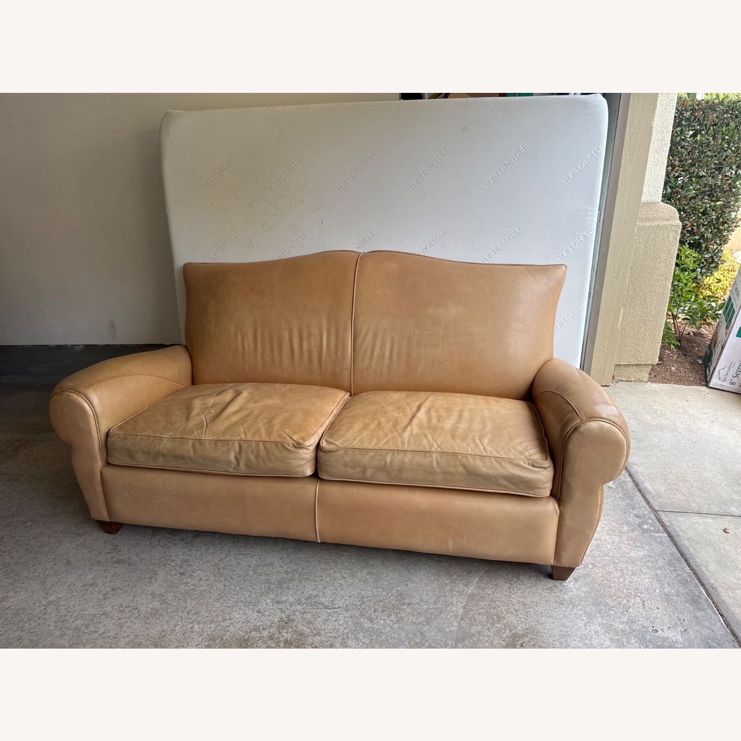 Restoration Hardware Sorensen Tan Leather Sofa - image-1