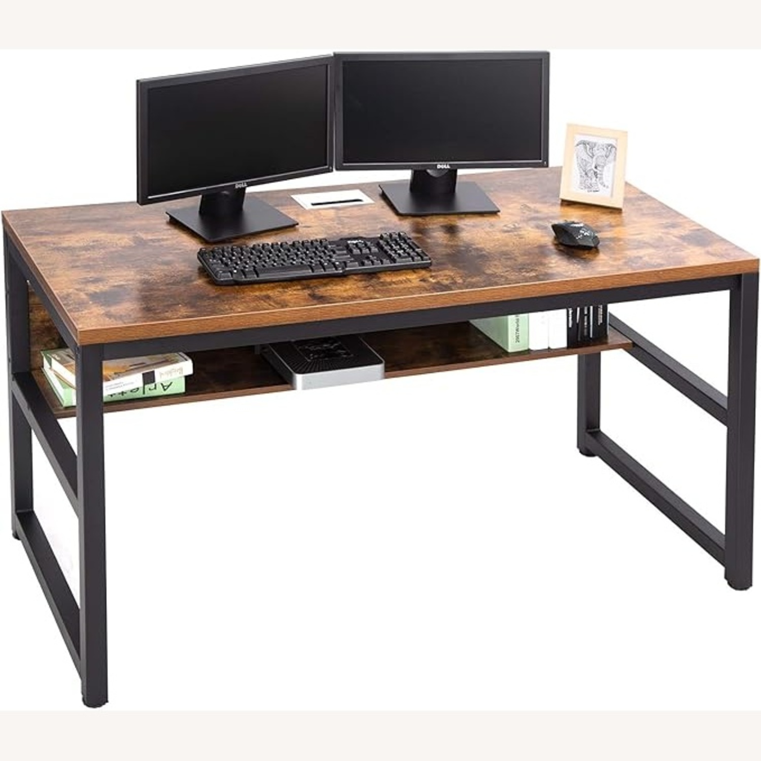 Computer Desk with Bookshelf (55", Rustic Brown) - image-4