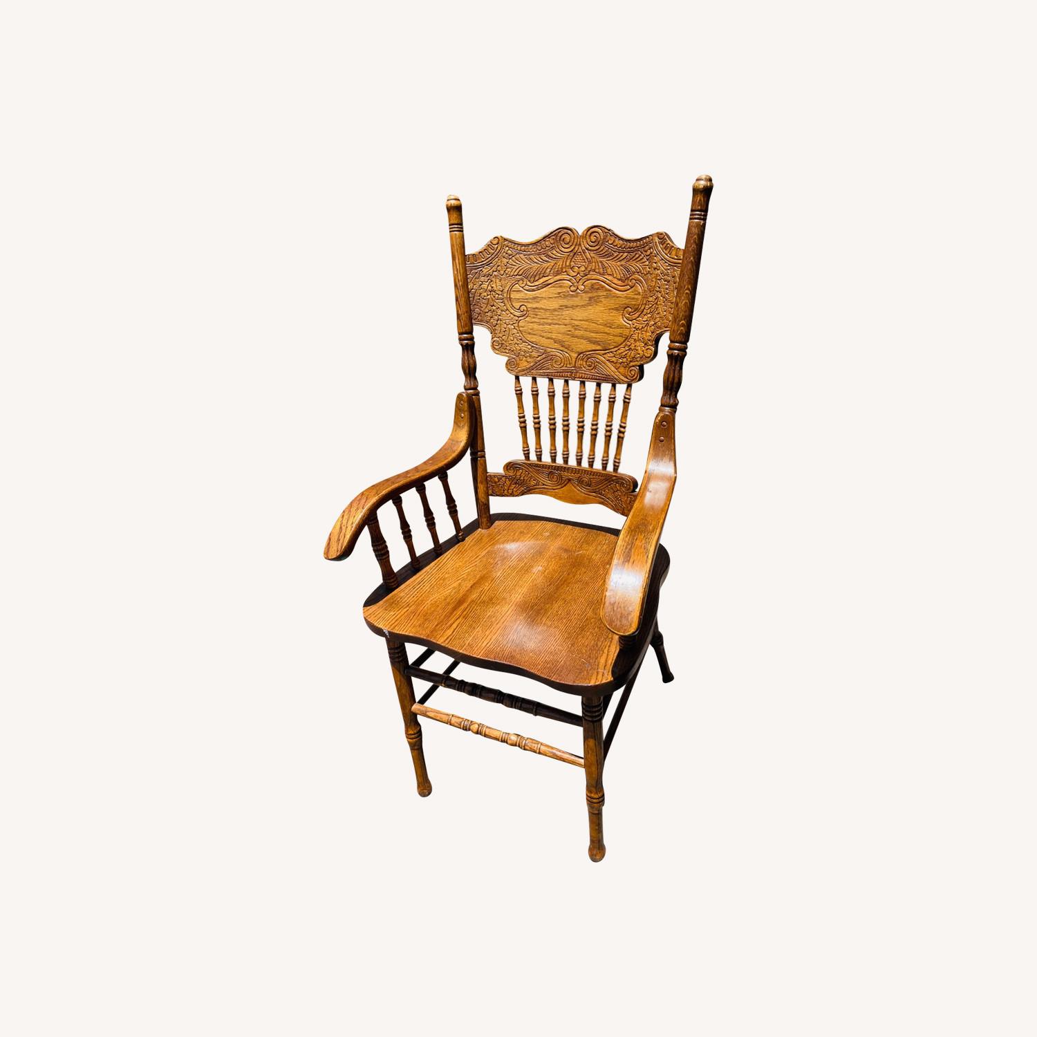 Pair Mid-Century Carved Oak Presback ArmChairs - image-0