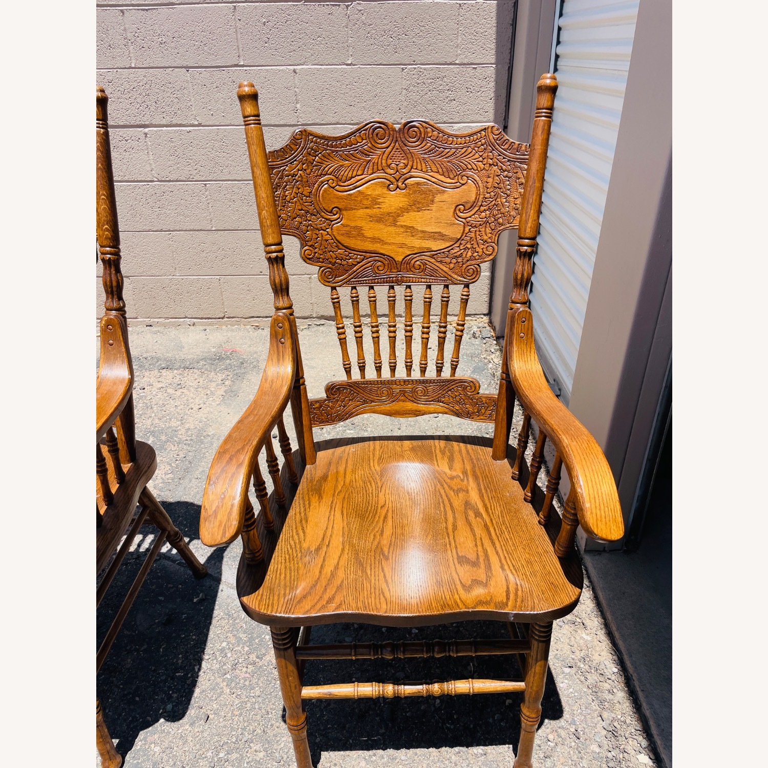 Pair Mid-Century Carved Oak Presback ArmChairs - image-2