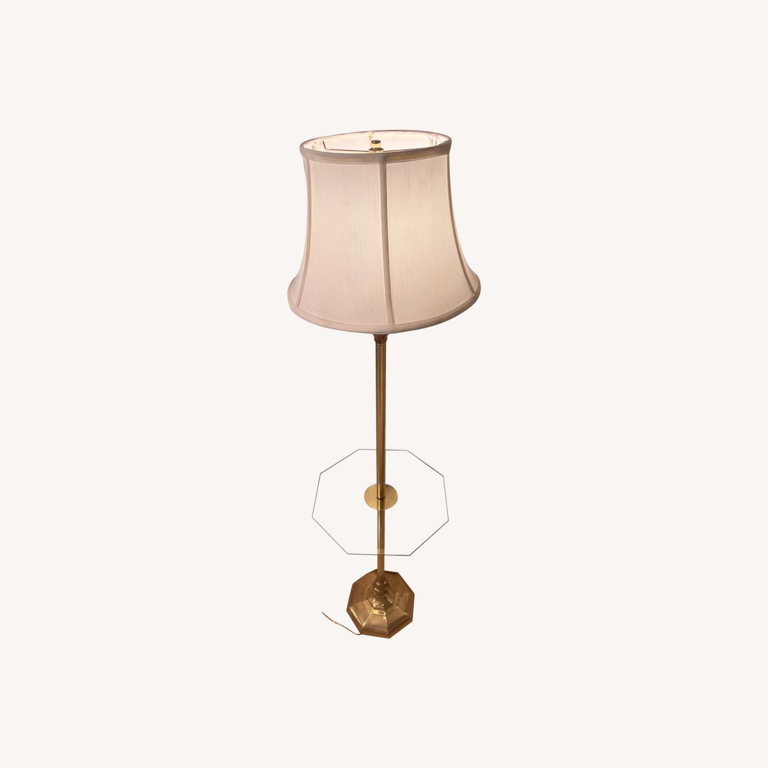 Vintage Brass Floor Lamp With Table - image-0