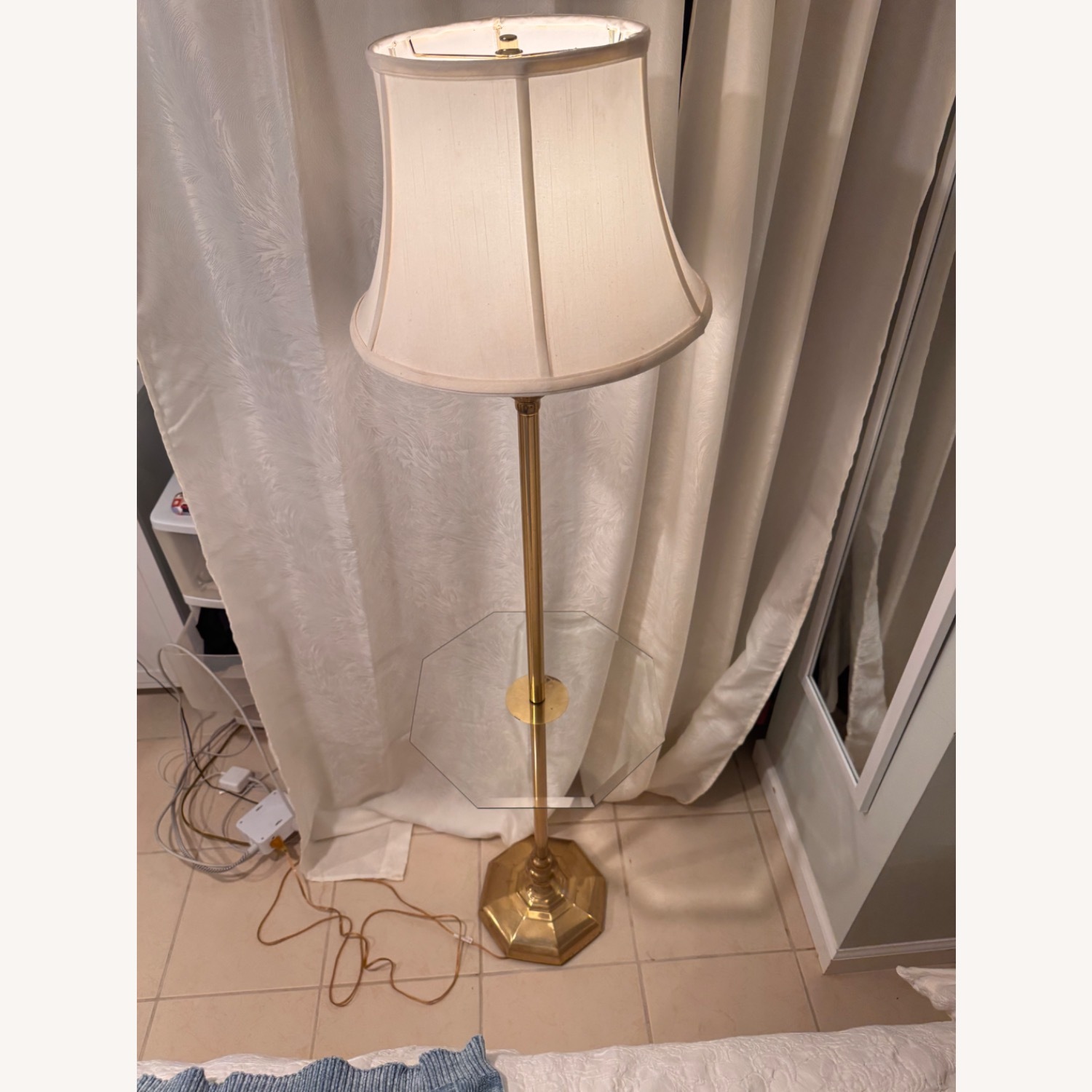 Vintage Brass Floor Lamp With Table - image-1