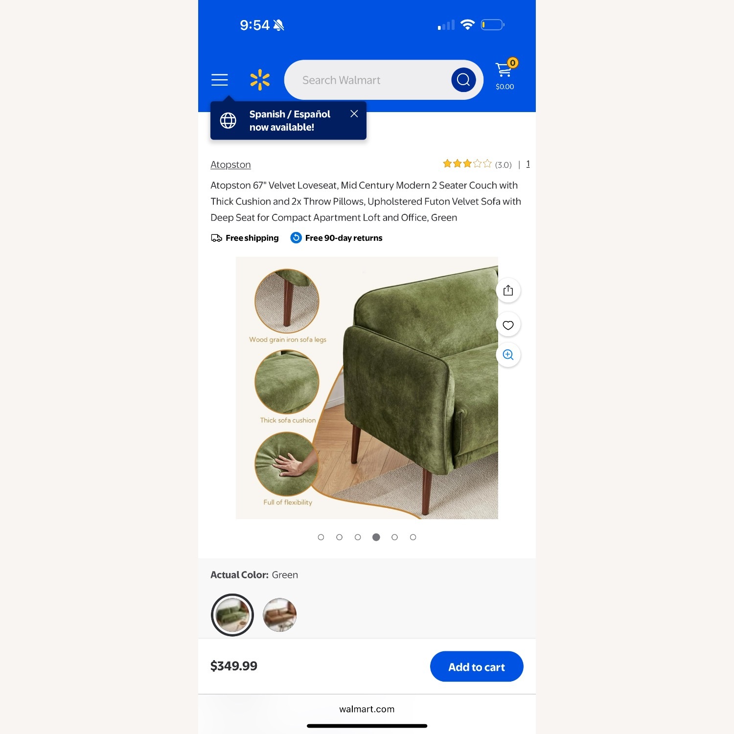 Green Velvet Sofa  - image-3