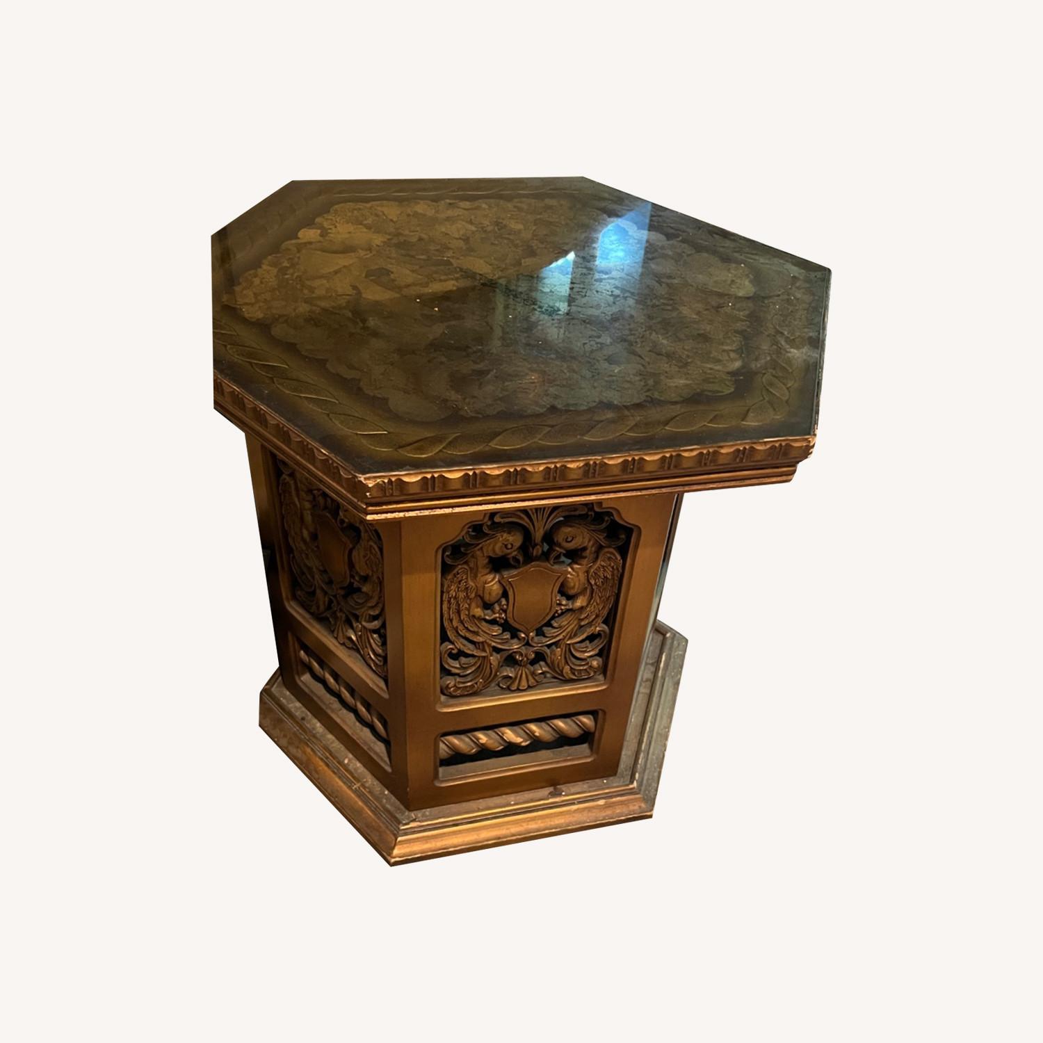 Vintage Hexagonal Glass/Gold Table - image-0