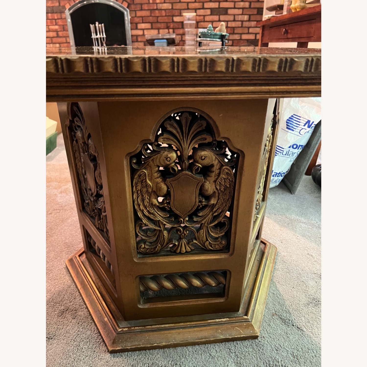 Vintage Hexagonal Glass/Gold Table - image-3