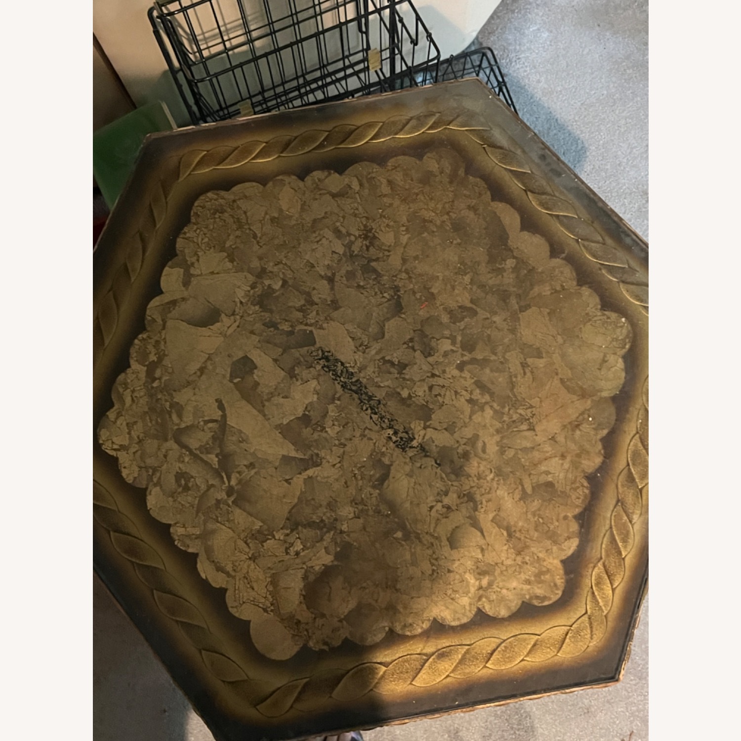 Vintage Hexagonal Glass/Gold Table - image-2