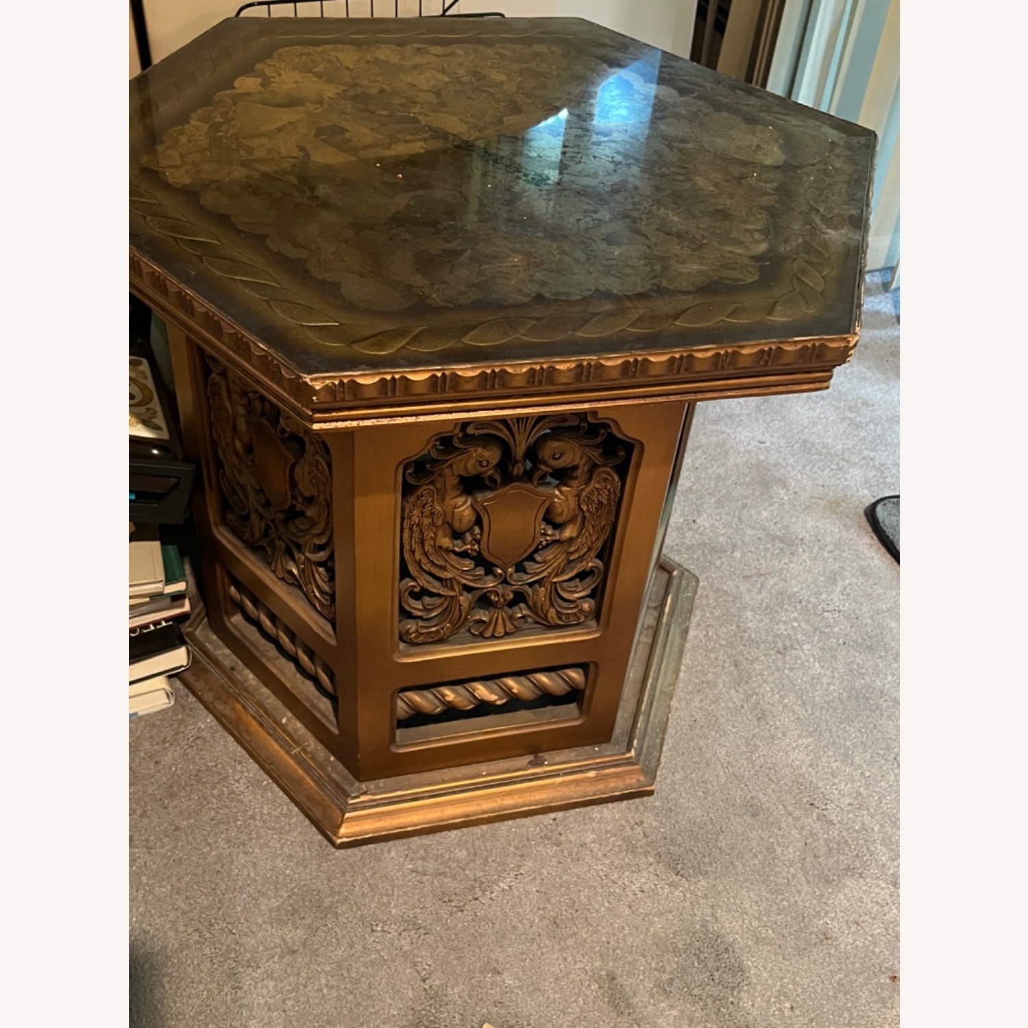 Vintage Hexagonal Glass/Gold Table - image-1
