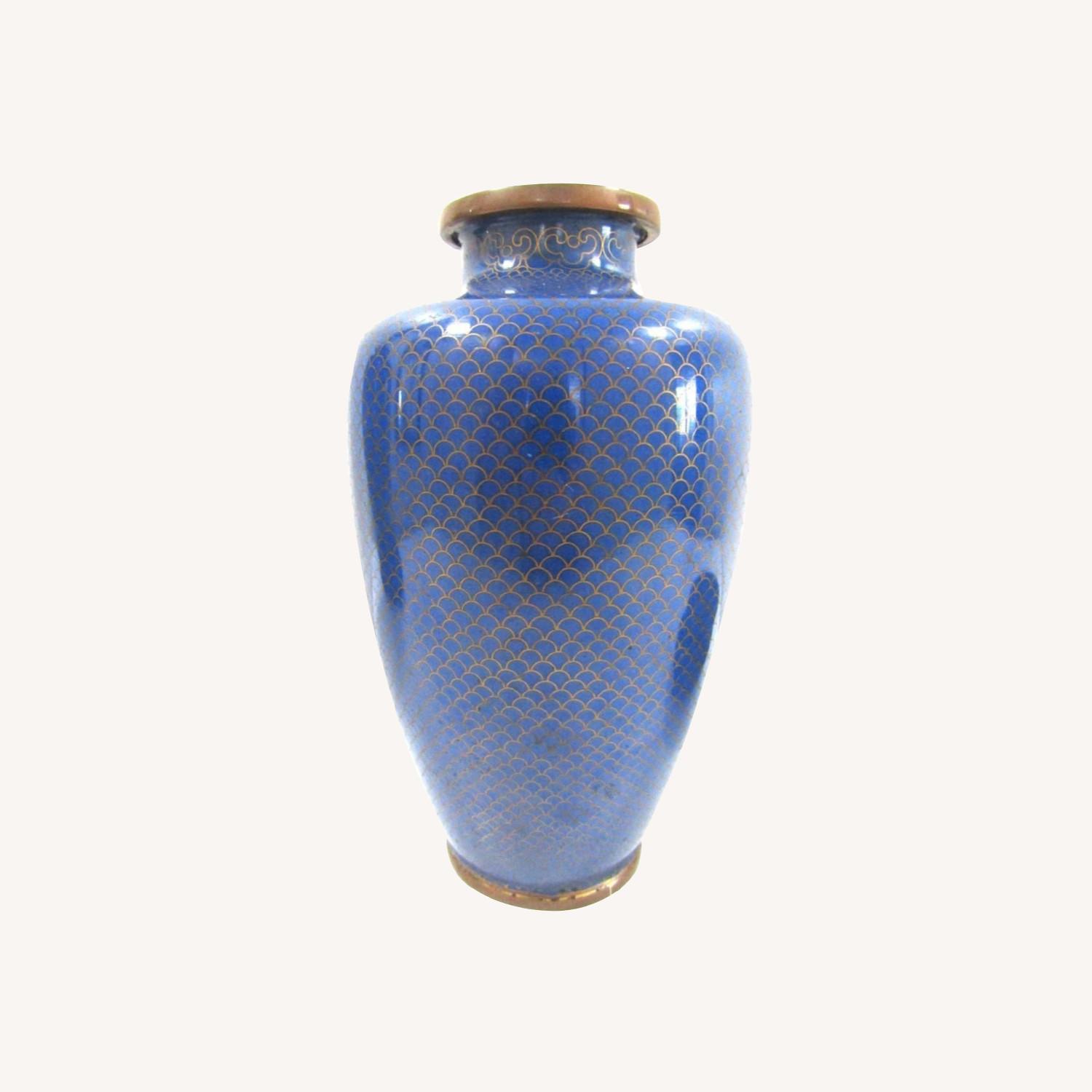 Antique Chinese Blue Fish Scale Cloisonne Vases - image-0