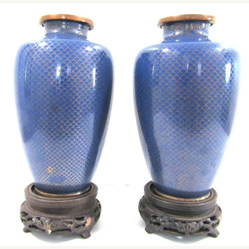 Used Antique Chinese Blue Fish Scale Cloisonne Vases for sale on AptDeco