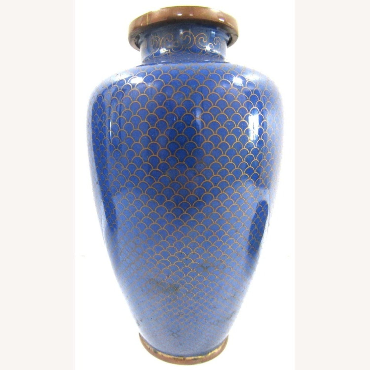 Antique Chinese Blue Fish Scale Cloisonne Vases - image-5