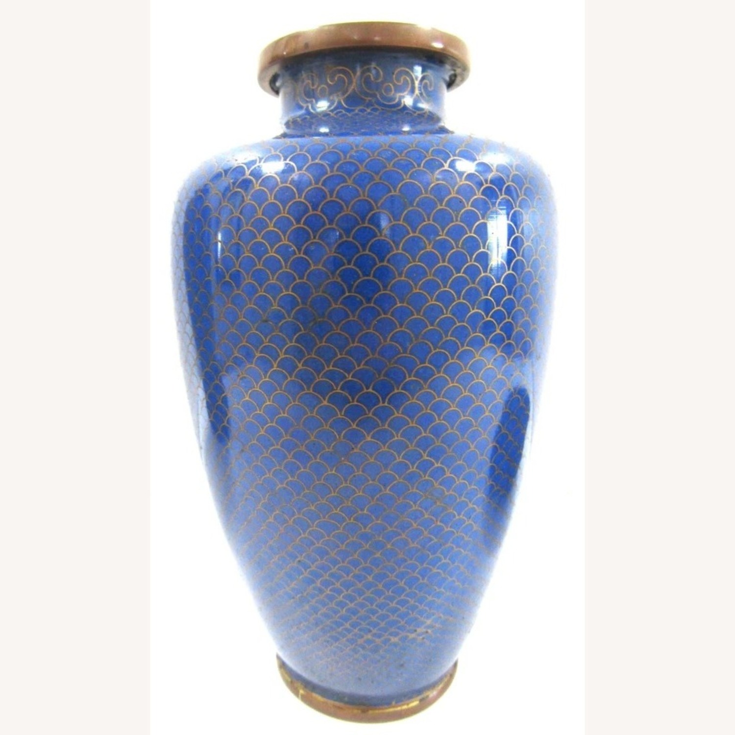 Antique Chinese Blue Fish Scale Cloisonne Vases - image-4