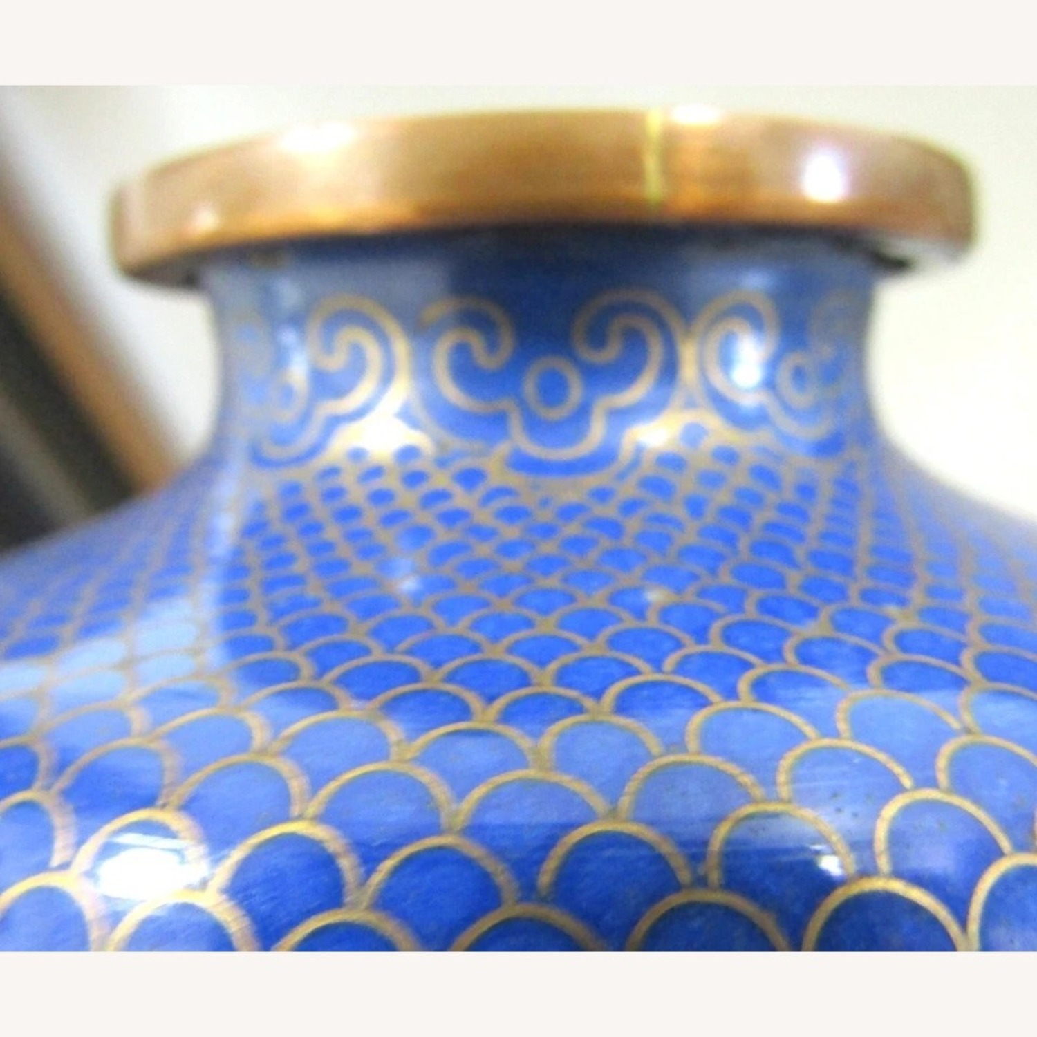 Antique Chinese Blue Fish Scale Cloisonne Vases - image-12