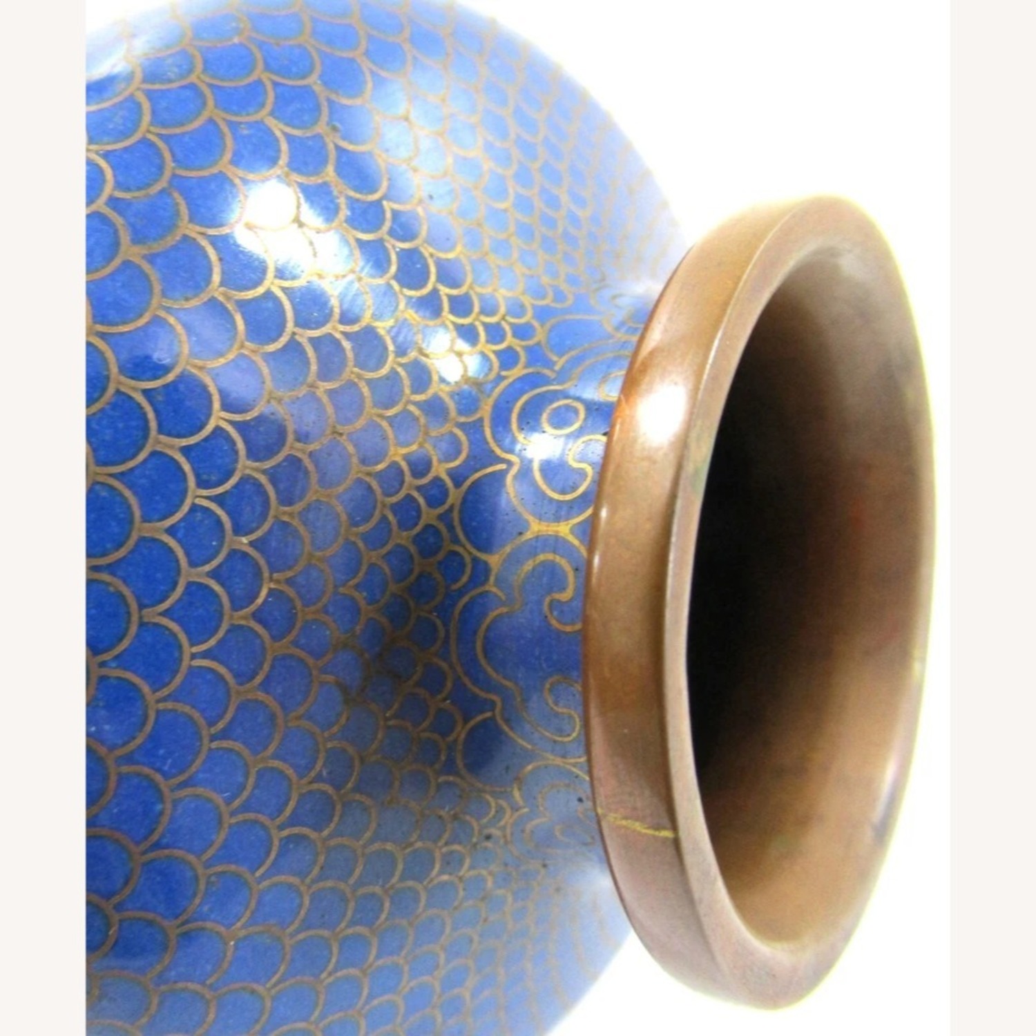 Antique Chinese Blue Fish Scale Cloisonne Vases - image-9