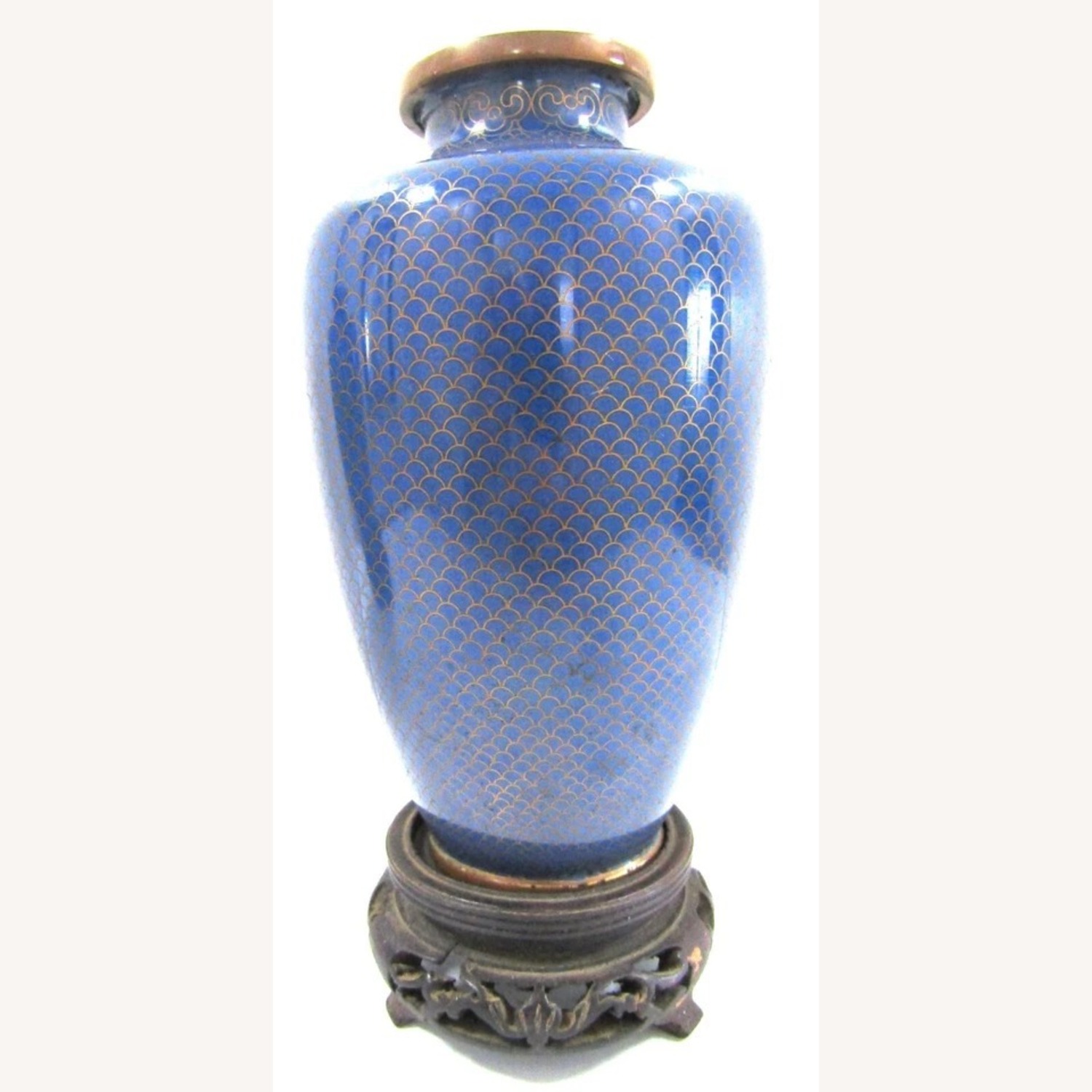Antique Chinese Blue Fish Scale Cloisonne Vases - image-2