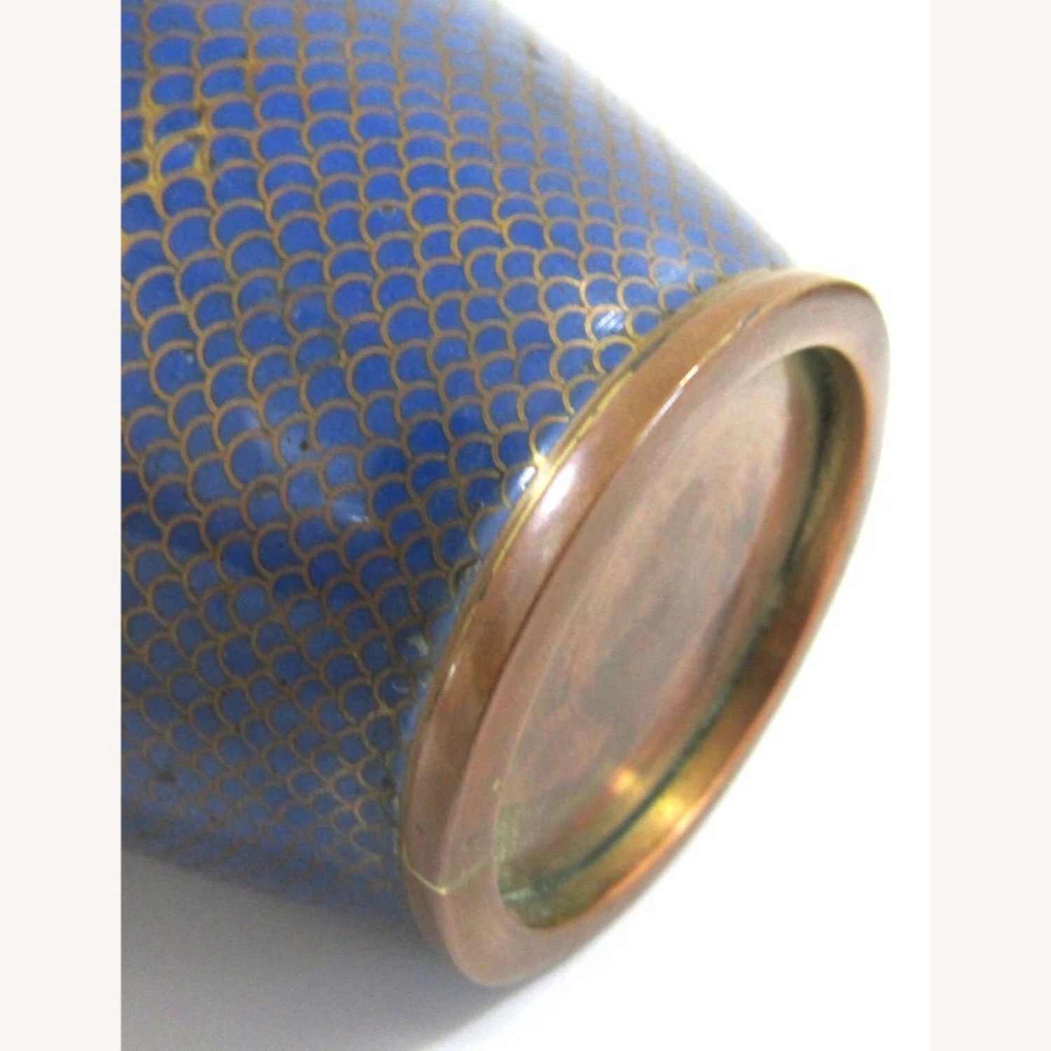 Antique Chinese Blue Fish Scale Cloisonne Vases - image-10