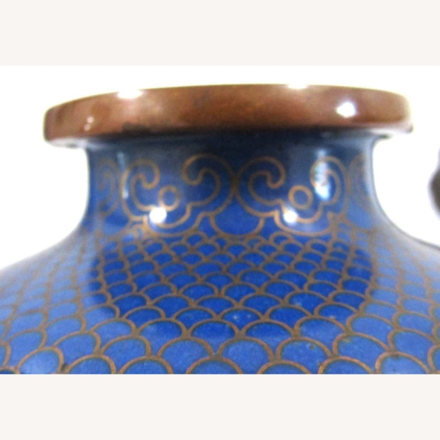 Antique Chinese Blue Fish Scale Cloisonne Vases - image-8