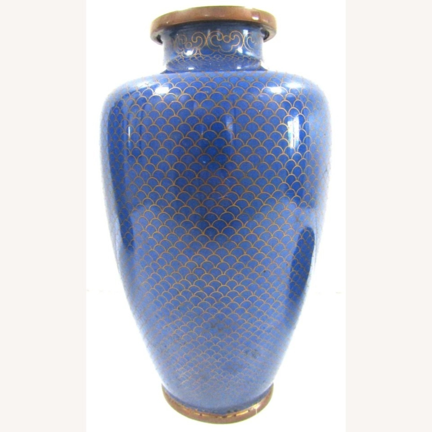 Antique Chinese Blue Fish Scale Cloisonne Vases - image-3