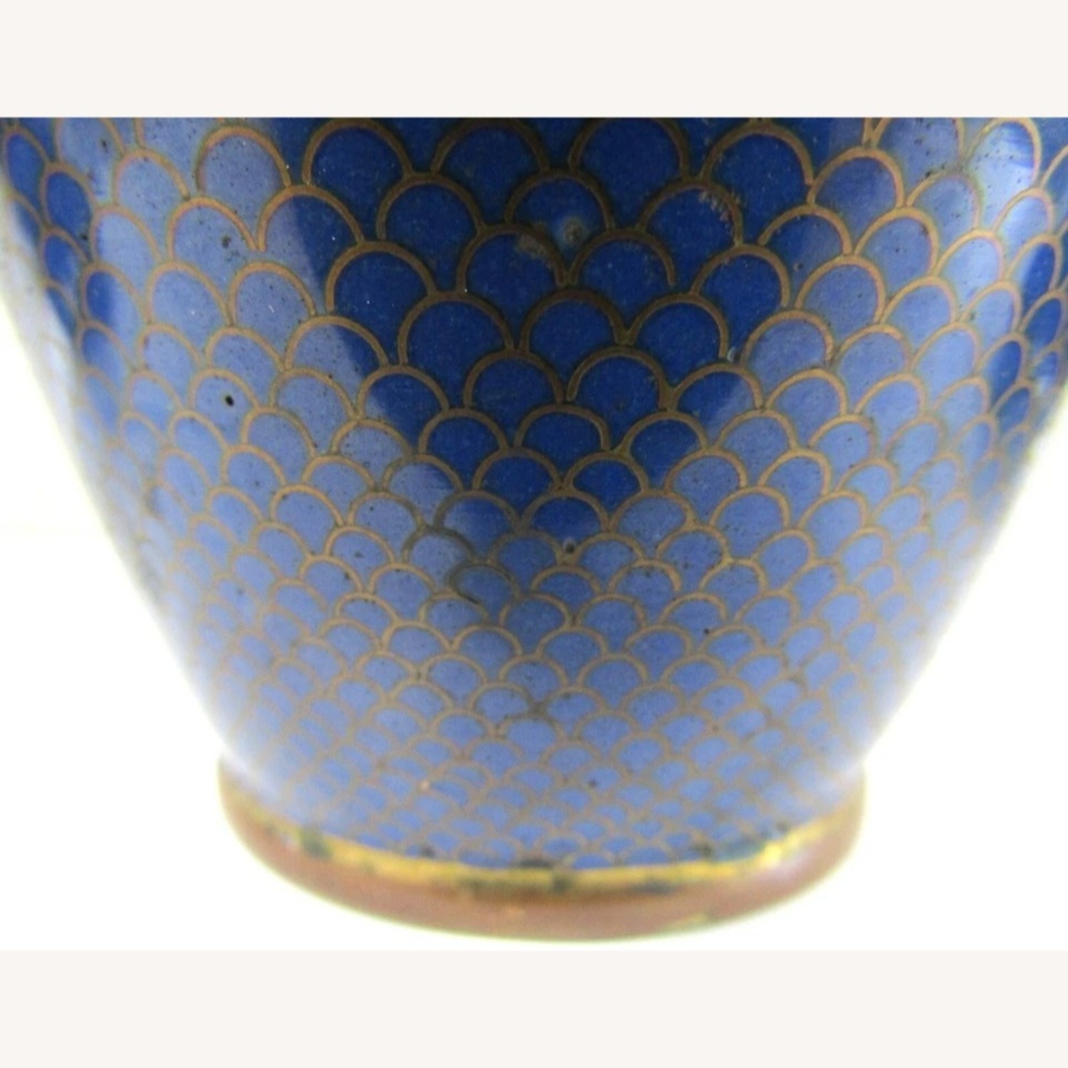 Antique Chinese Blue Fish Scale Cloisonne Vases - image-6