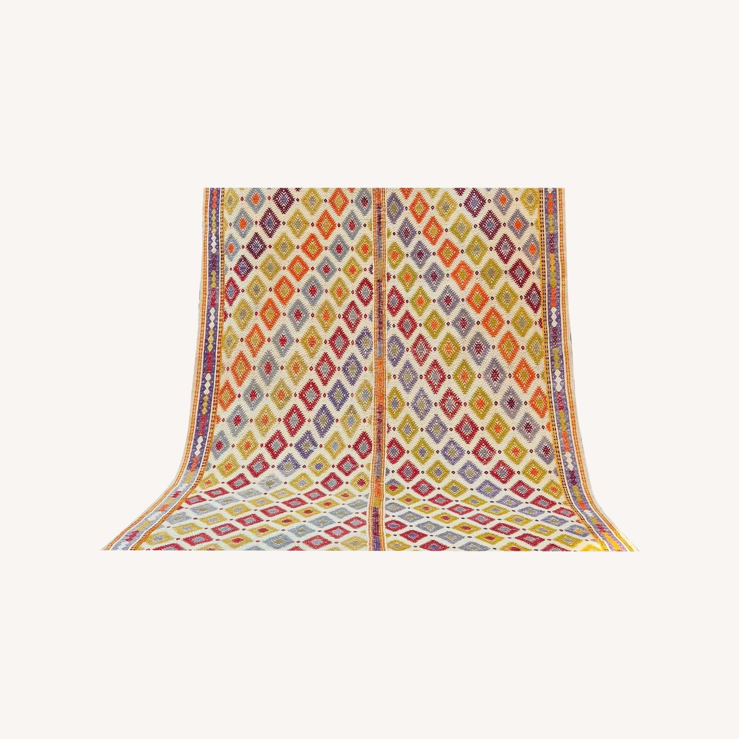 Vintage Turkish Geometric Cecim Rug in Jewel Tones - image-0