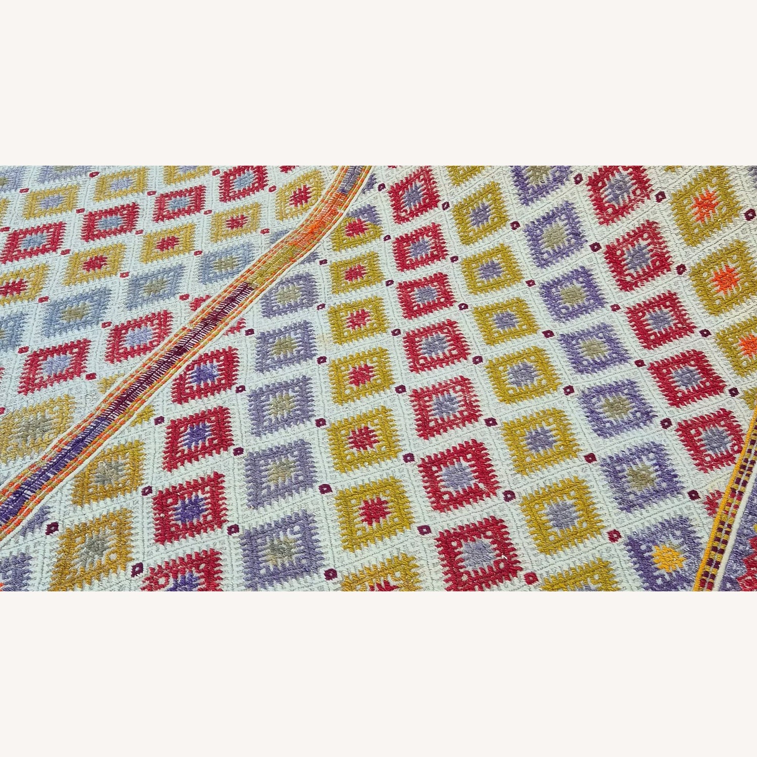 Vintage Turkish Geometric Cecim Rug in Jewel Tones - image-4