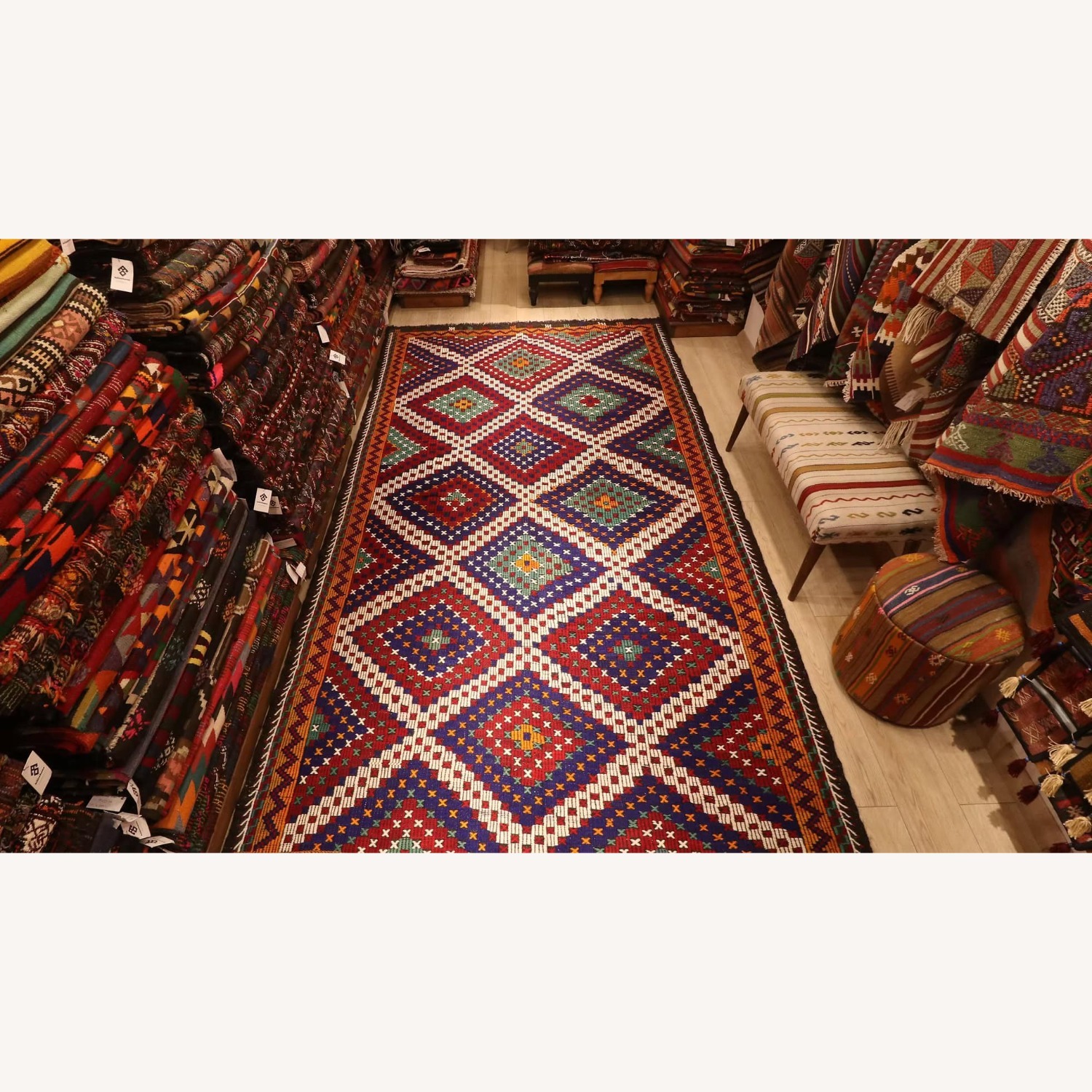 Eclectic Cecim Kilim in with Saffron Accents 1960s - image-2