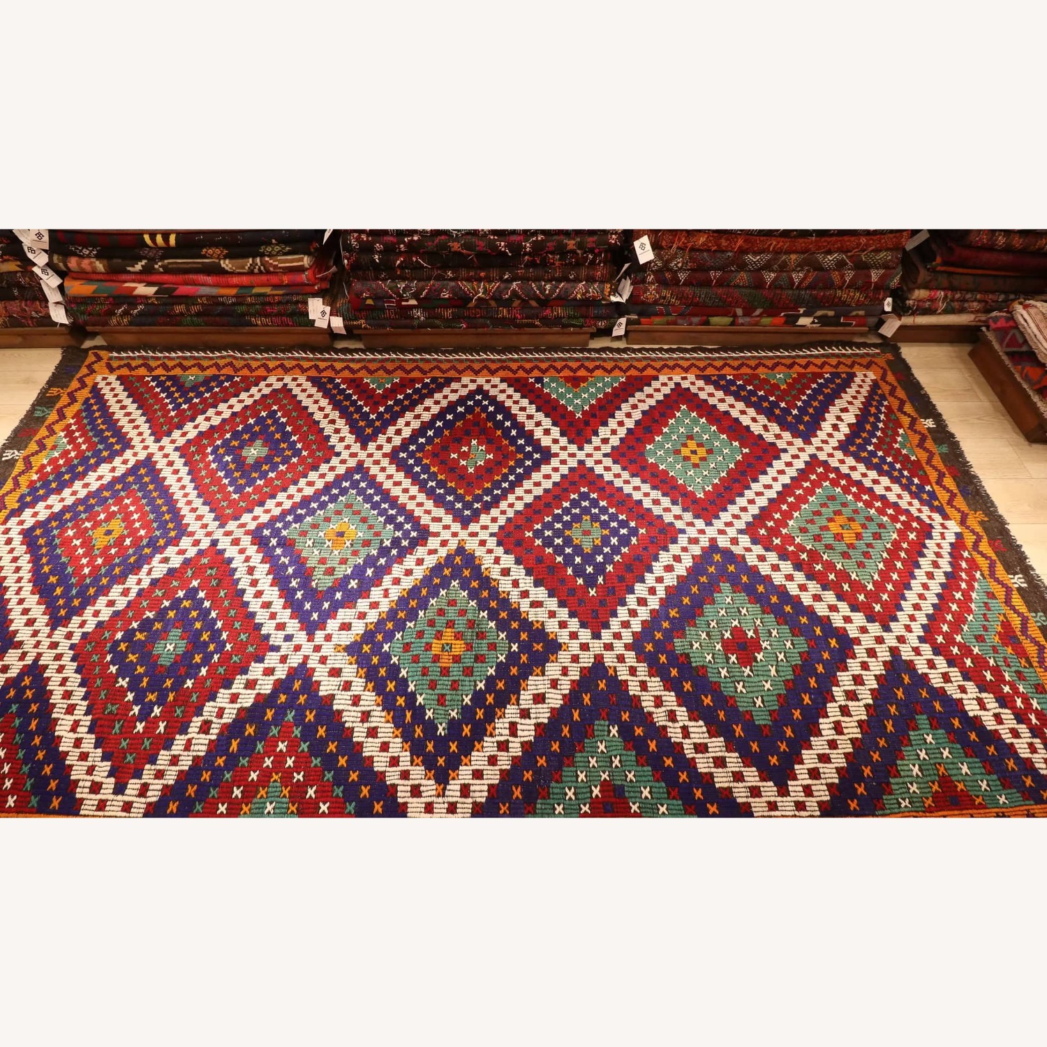 Eclectic Cecim Kilim in with Saffron Accents 1960s - image-1