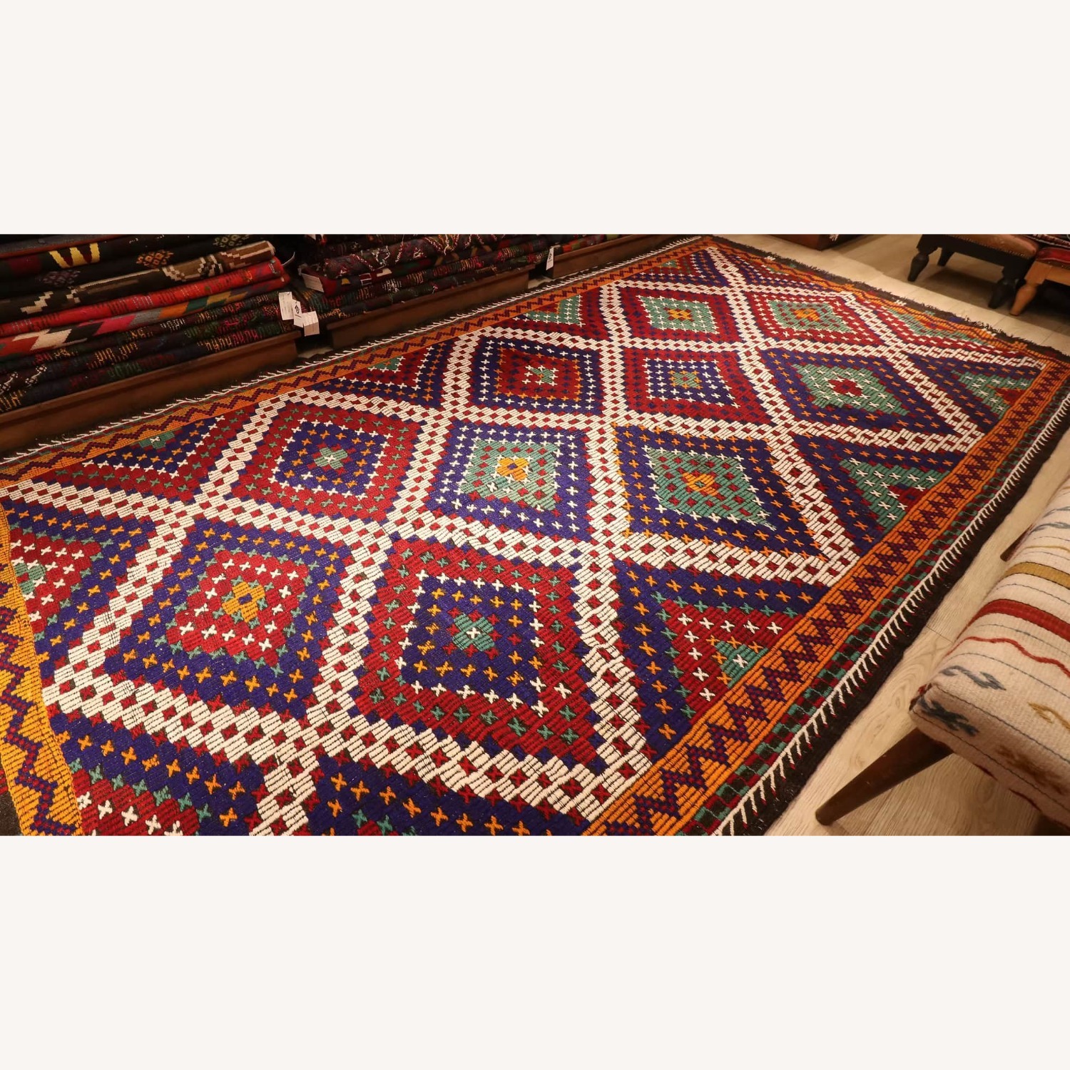 Eclectic Cecim Kilim in with Saffron Accents 1960s - image-4