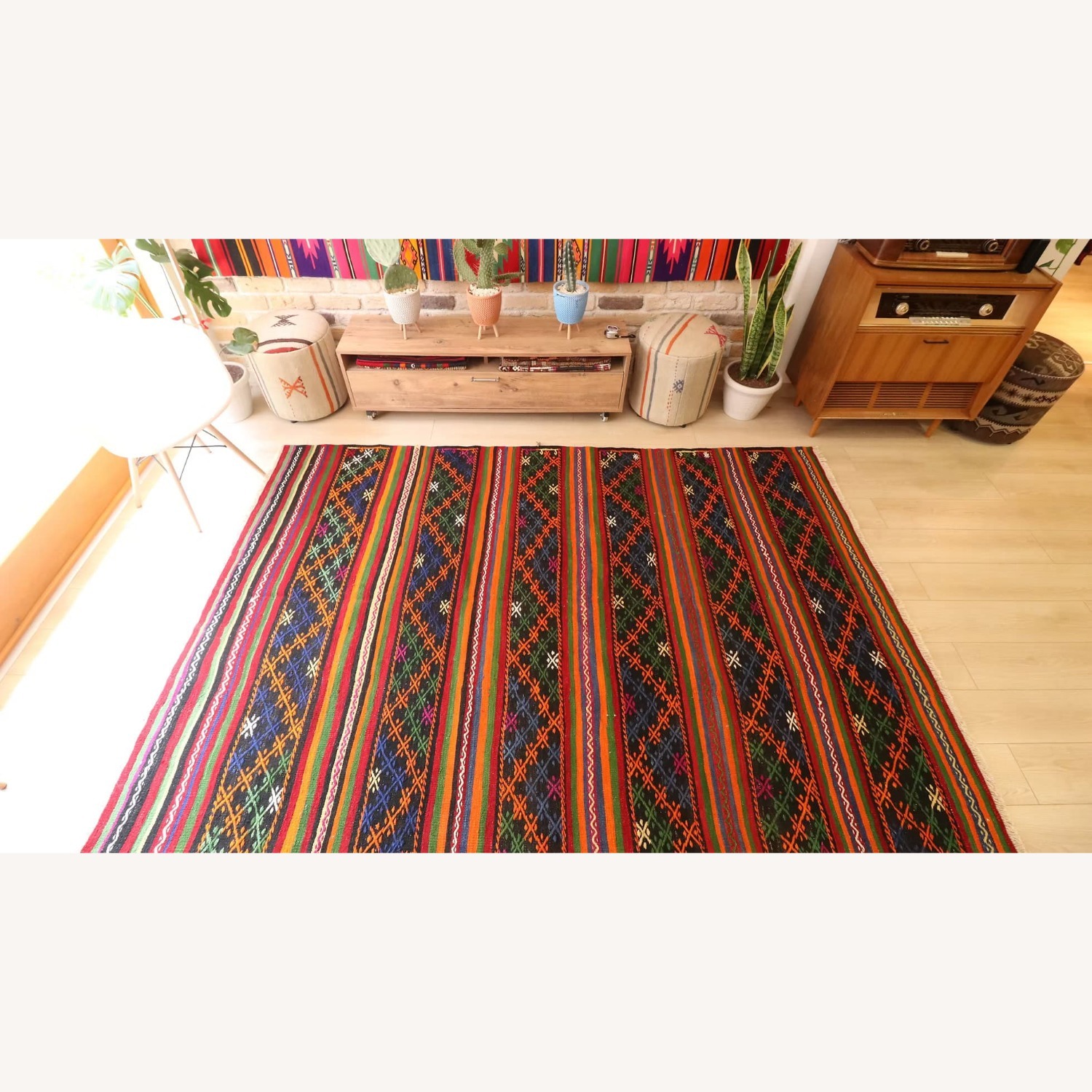 1950s Turkish Mid-Century Rustic Flat-Weave Rug - image-2