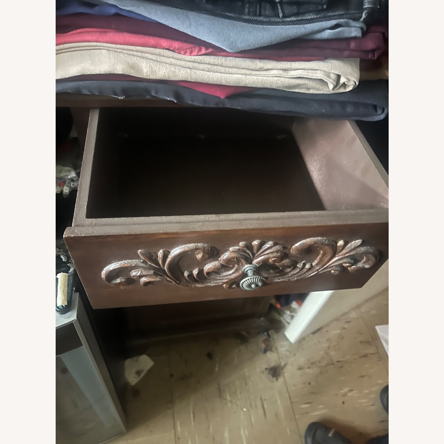 Dark Wood End Tables with Drawer and Storage - image-3