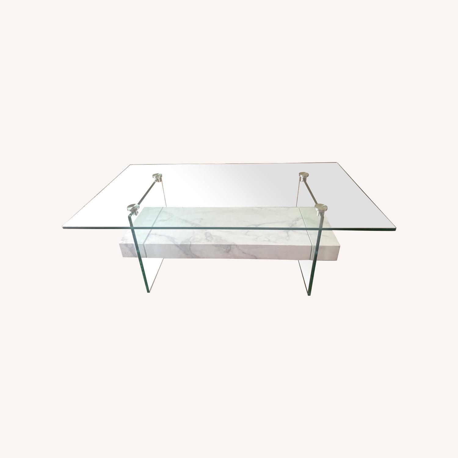 Kayley White Marble Glass Coffee Table - image-0
