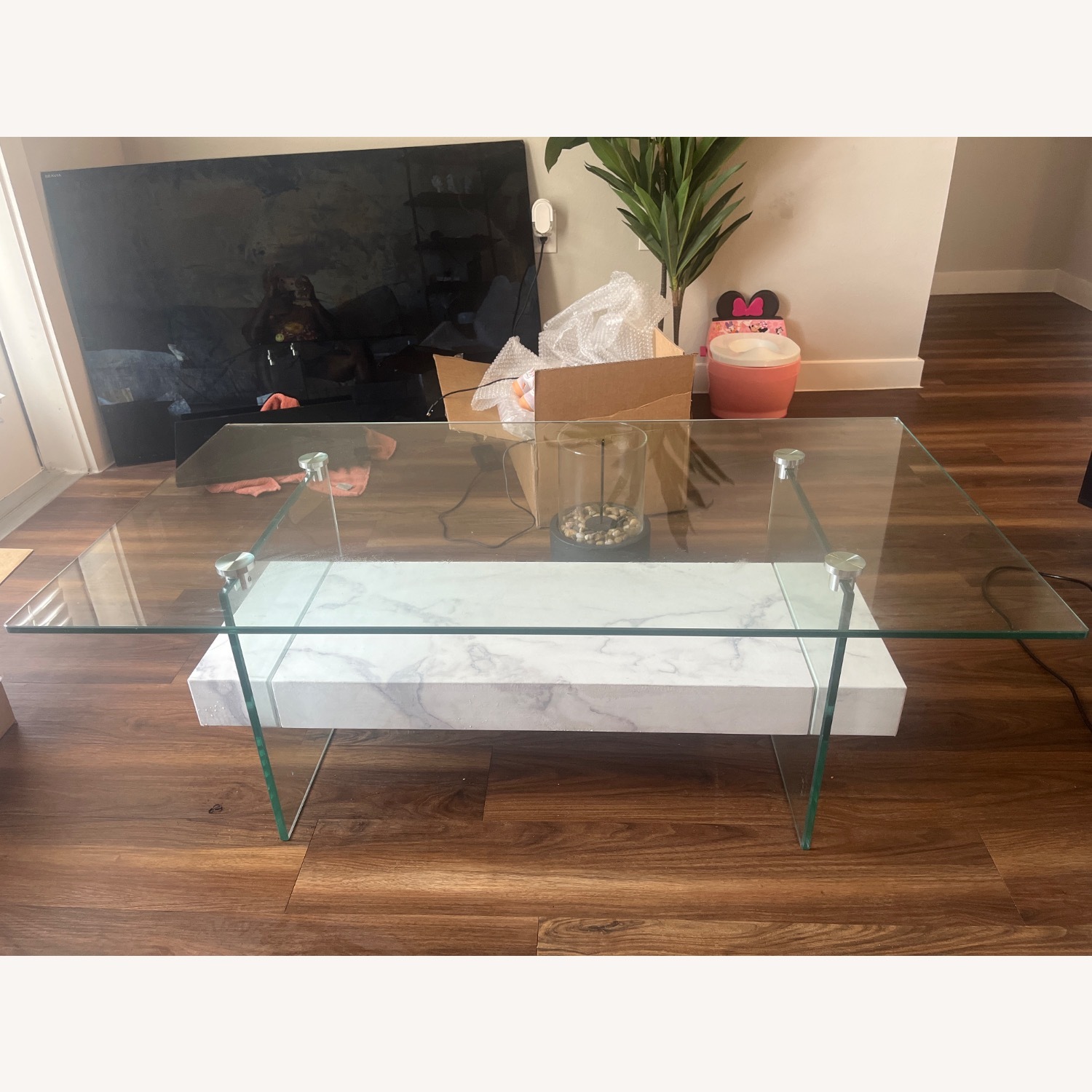 Kayley White Marble Glass Coffee Table - image-1