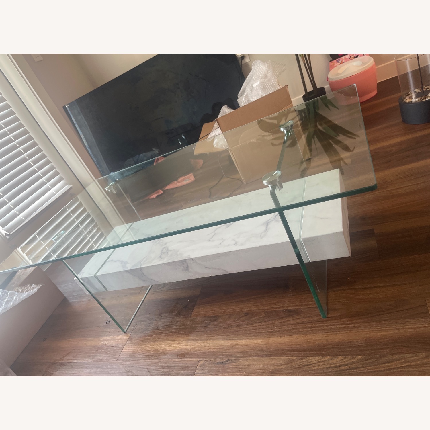 Kayley White Marble Glass Coffee Table - image-2