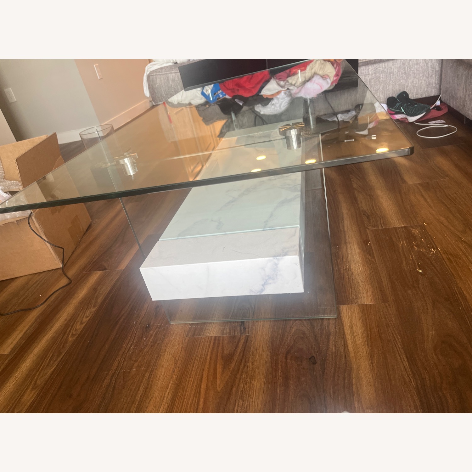 Kayley White Marble Glass Coffee Table - image-3