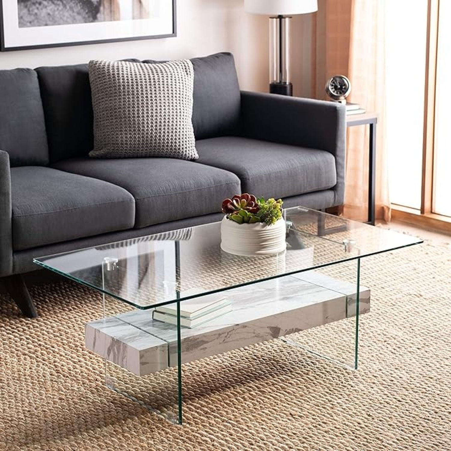 Kayley White Marble Glass Coffee Table - image-4