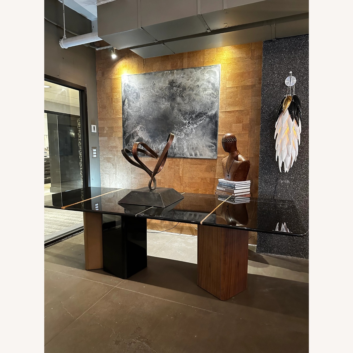 Italian Marble & Walnut Dining Table - image-1