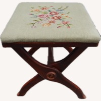 Vintage Needlepoint Floral Upholstery Footstool 